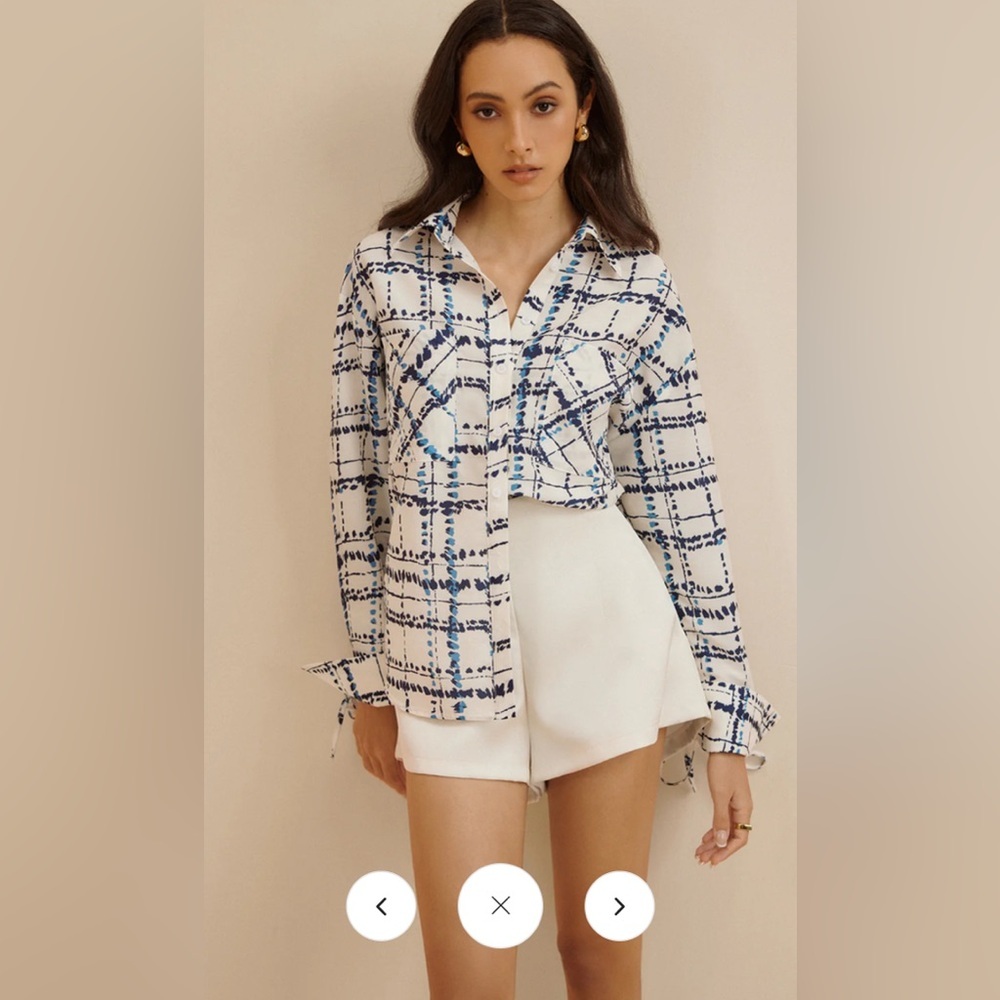 Commense - Oversized Lapel Plaid Printed Pockets Shirt - L